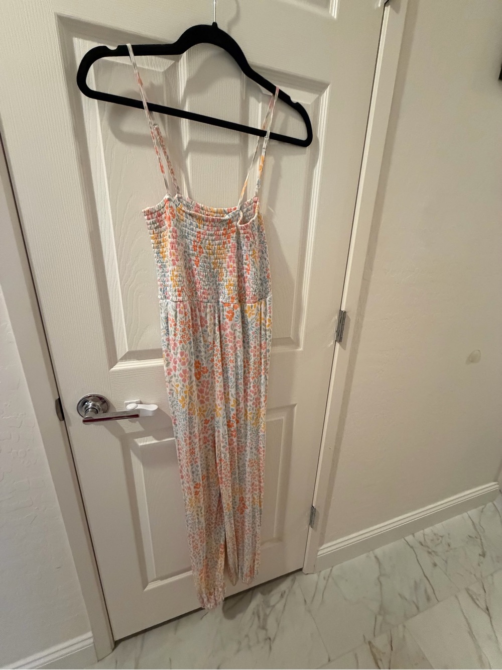 Posh Peanut Pastel Floral Smocked Spaghetti Strap Jumpsuit - Multi Pastels